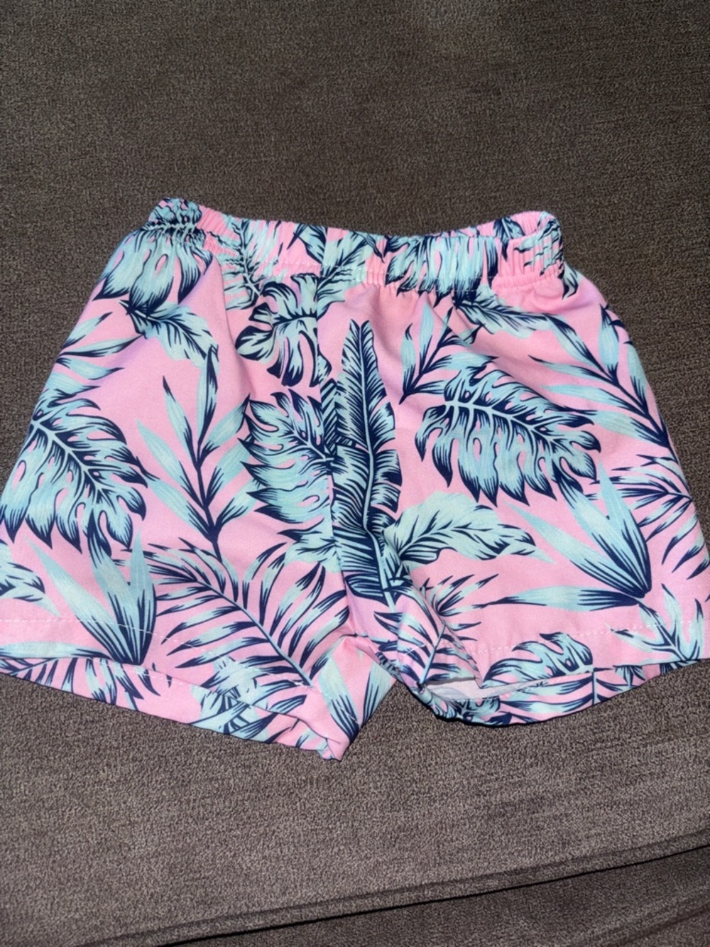 SHEIN Pink Tropical Leaf Elastic-Waist Shorts